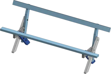 The skeleton of a bench with only two slats attached, now standing on its own.