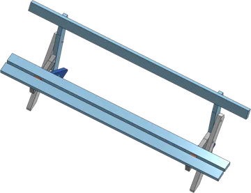 The bench with two seat slats, with horizontal spacers visible in the gap between them.