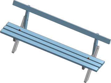 The bench with all three seat slats, with vertical spacers poking up between the second and third slat.