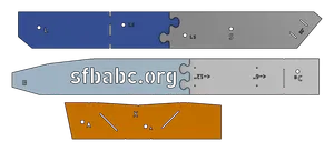 Five template pieces, with two pairs connected via puzzle-piece joints, to form two long templates and one short one.